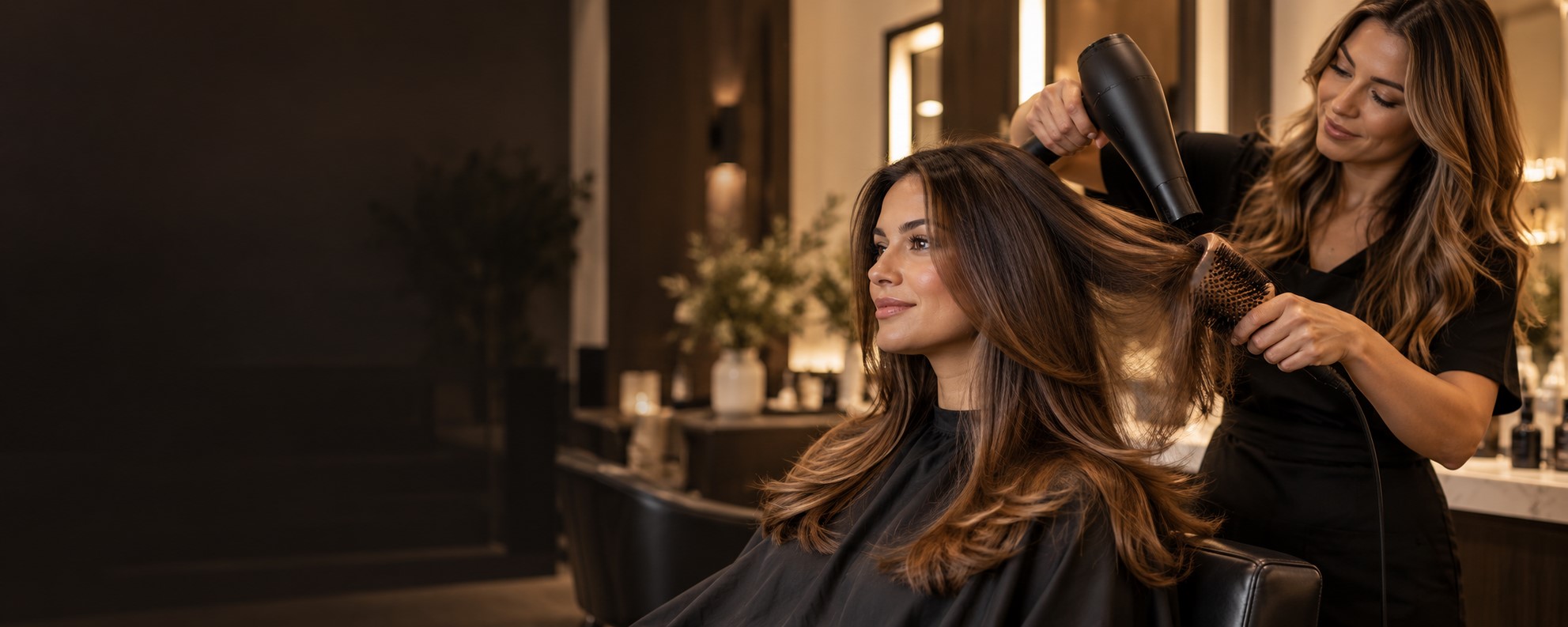 Stylist creating a polished blowout
